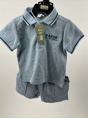 BAKER by TED BAKER Boy Blue Logo Shorts & Polo 2 Piece Set Outfit 3/6 Month NWT